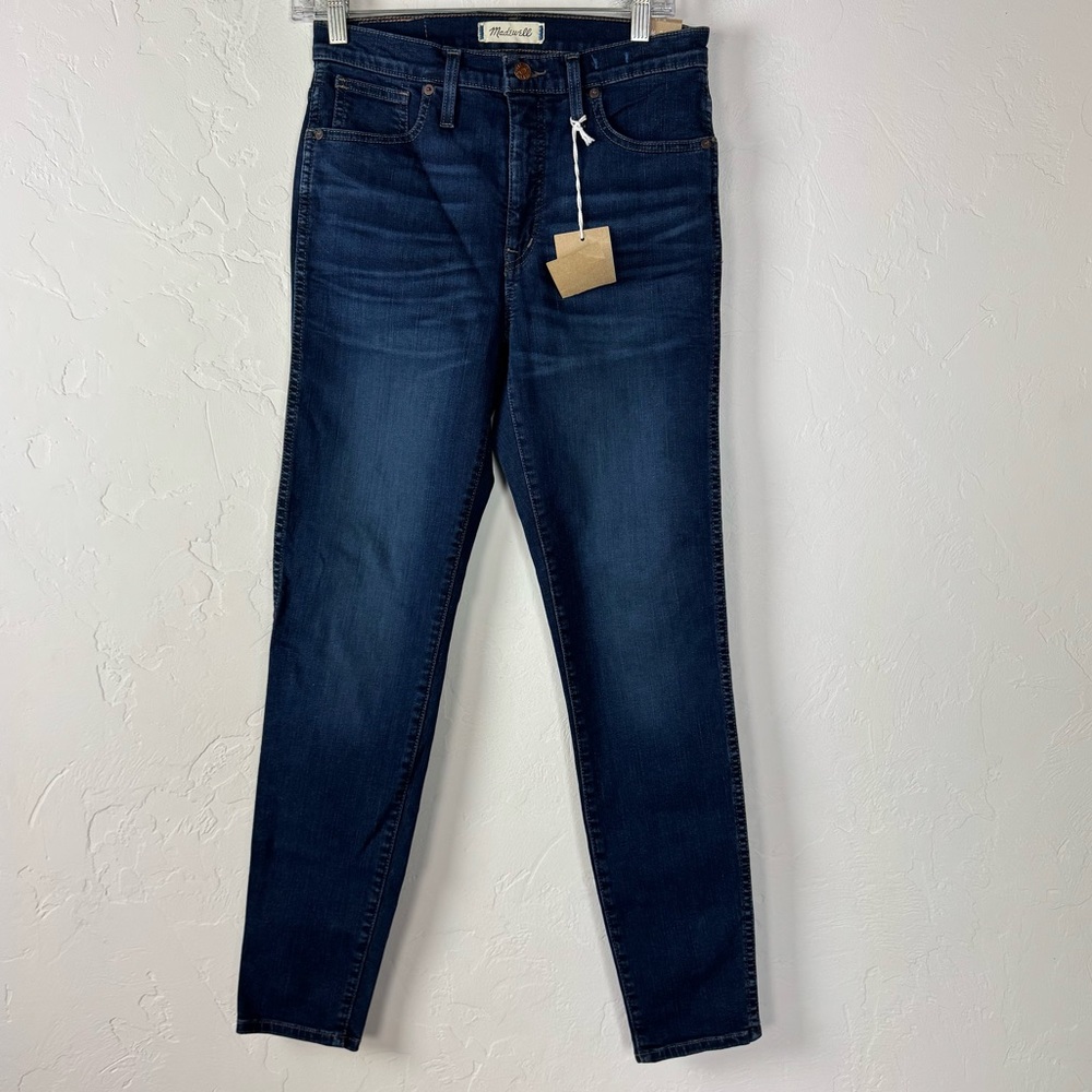 Madewell Jeans Denim 10" High Rise Skinny Hayes Wash Solid Dark Blue Navy Cotton